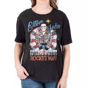 🦄 Elton John Black Graphic T-Shirt Size S 22"Pit